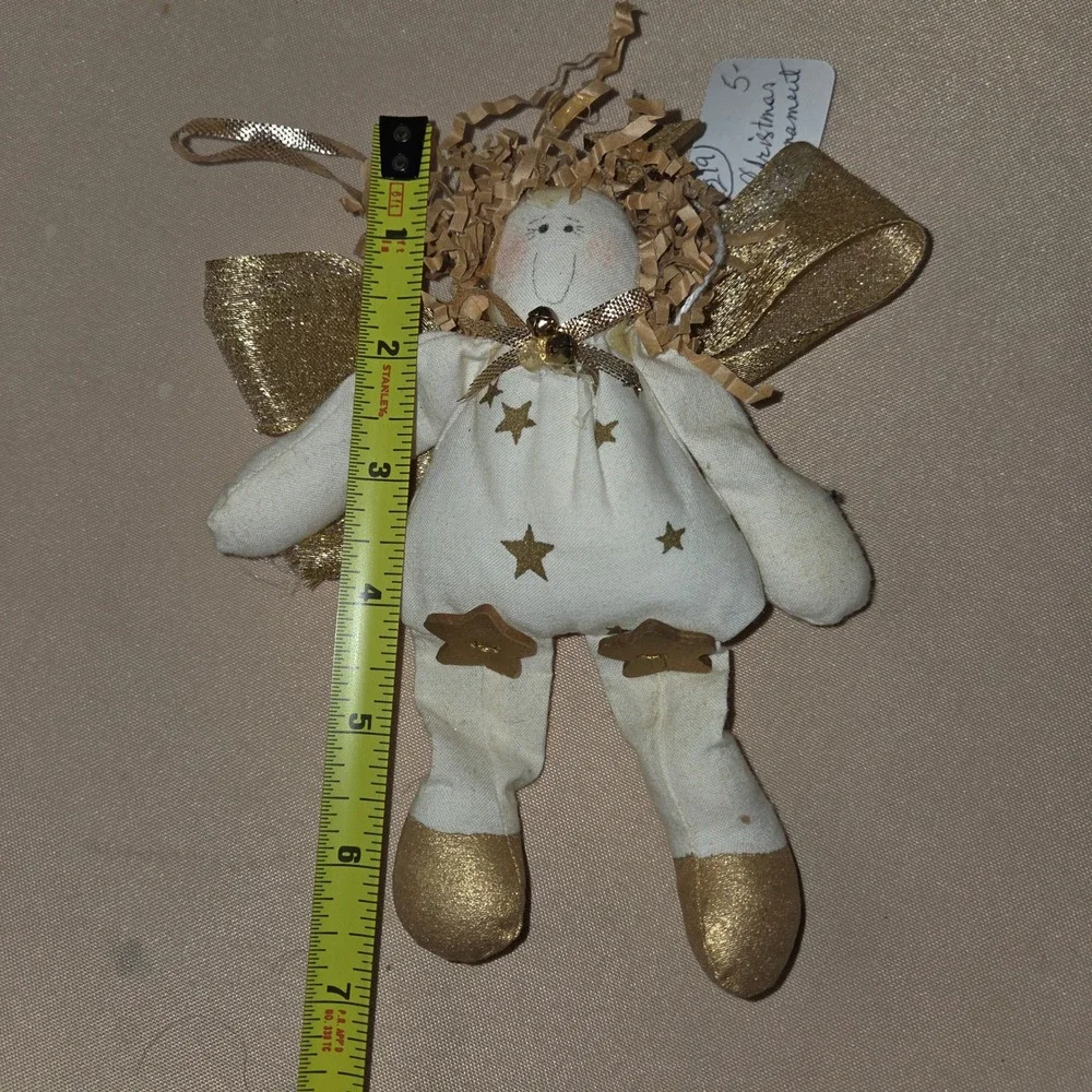 Angel Christmas Ornament Gold Stars Fabric Shelf Sitter‎ Rusic Weightd Bottom